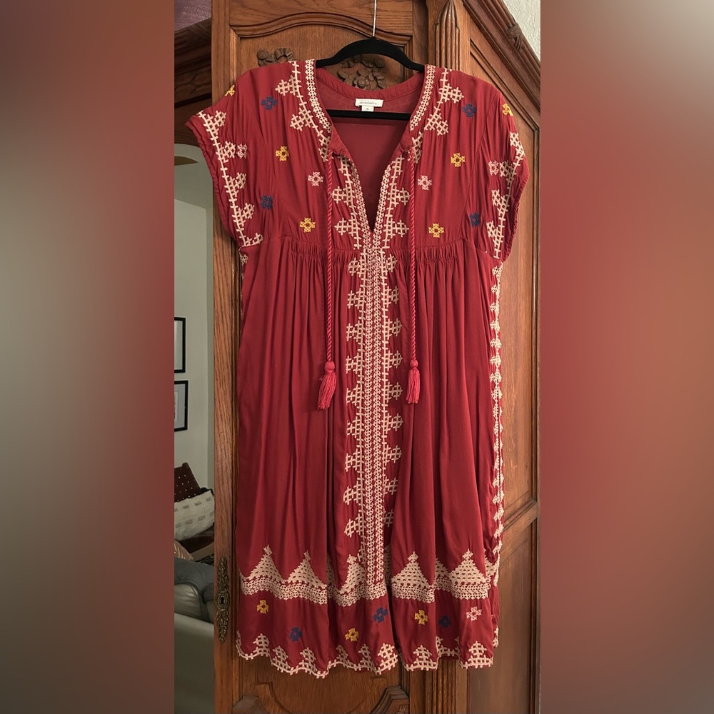 Sundance Embroidered Red Boho Dress